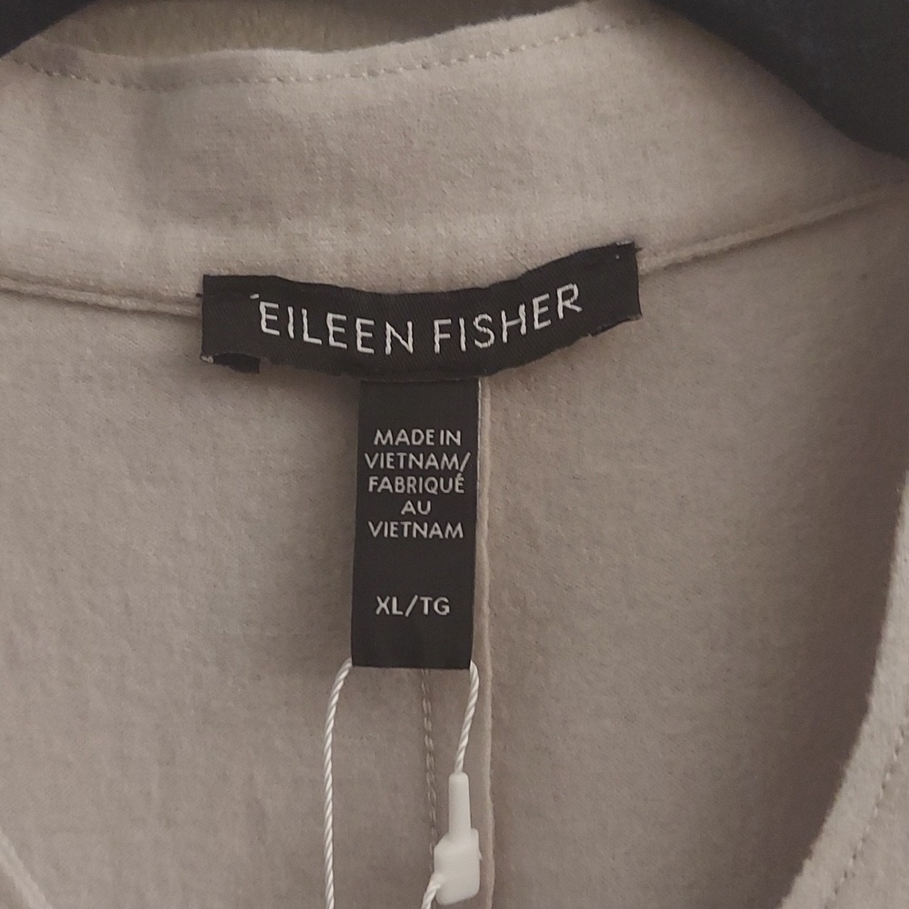 NEW EILEEN FISHER XL Wool Mandarin Collar Button Down Long Sleeve Jacket Chalk - Picture 4 of 16